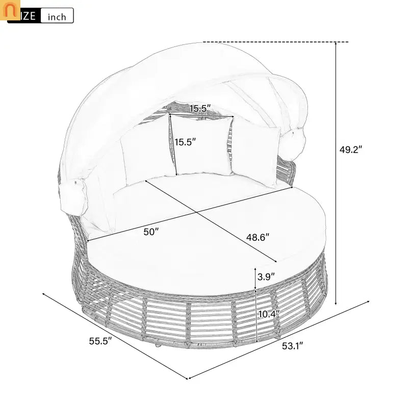 Outdoor Daybed Round Beige Wicker Retractable Canopy Removable Cushions