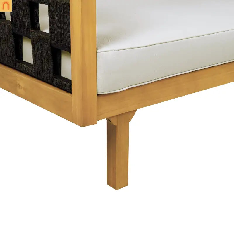 Outdoor Daybed Set 3-seater Acacia Teak Cushions Light Grey Round Side Table