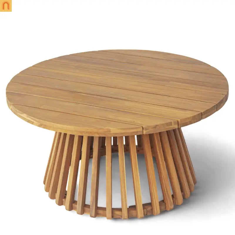 Outdoor Daybed Set 3-seater Acacia Teak Cushions Light Grey Round Side Table