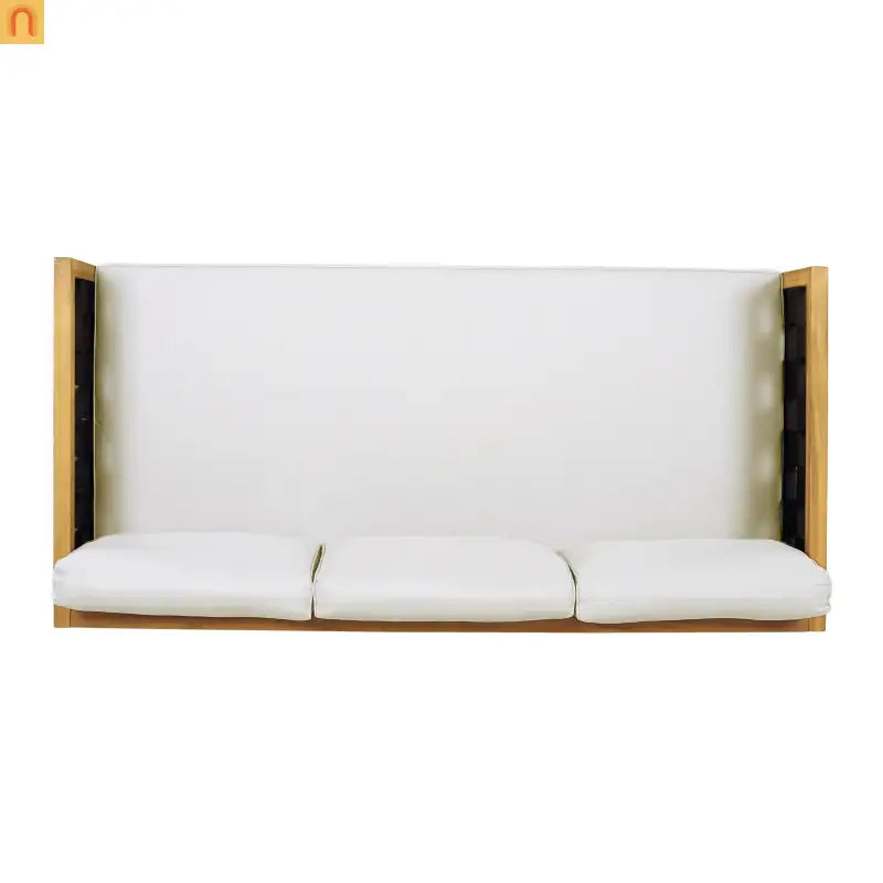 Outdoor Daybed Set 3-seater Acacia Teak Cushions Light Grey Round Side Table