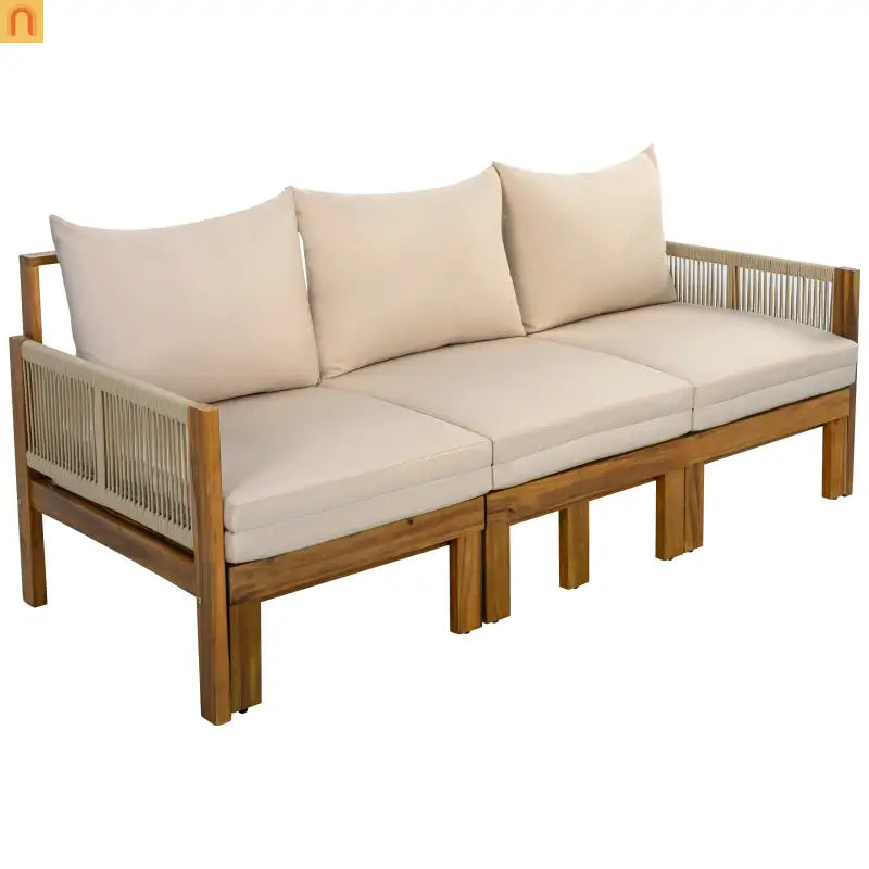 Outdoor Daybed Sofa Bed Acacia Wood Natural Brown Convertible Rope