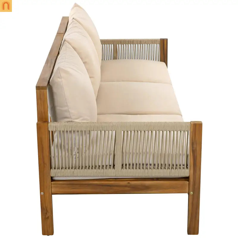 Outdoor Daybed Sofa Bed Acacia Wood Natural Brown Convertible Rope
