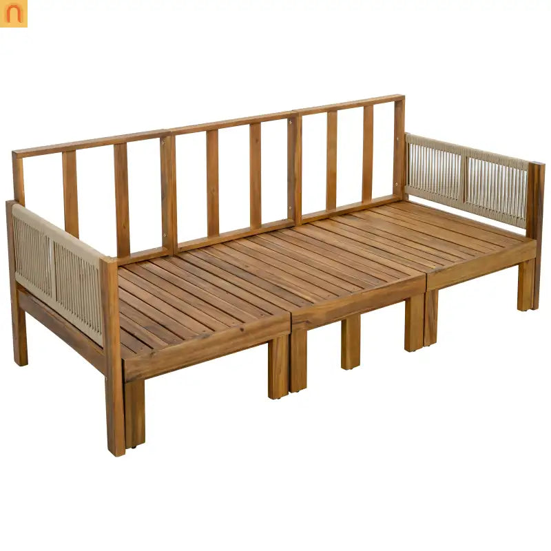 Outdoor Daybed Sofa Bed Acacia Wood Natural Brown Convertible Rope