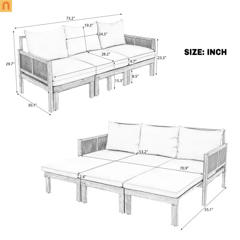 Outdoor Daybed Sofa Bed Acacia Wood Natural Brown Convertible Rope