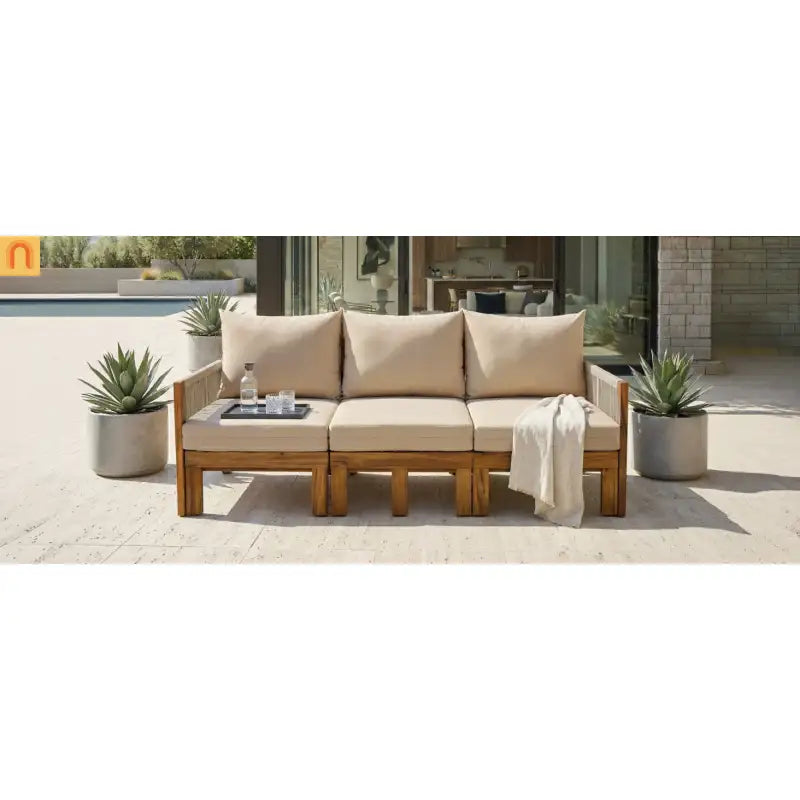 Outdoor Daybed Sofa Bed Acacia Wood Natural Brown Convertible Rope