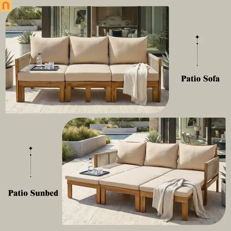 Outdoor Daybed Sofa Bed Acacia Wood Natural Brown Convertible Rope