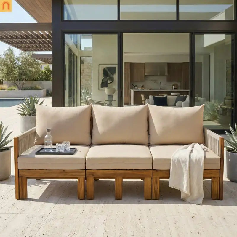 Outdoor Daybed Sofa Bed Acacia Wood Natural Brown Convertible Rope