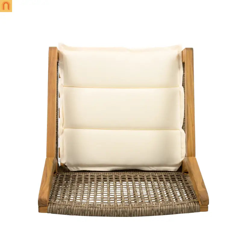 Outdoor Dining Chair Acacia Wood and Wicker Cream Cushions Teak Finish Brown