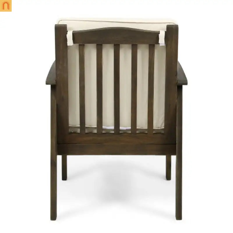 Outdoor Dining Chair Farmhouse Acacia Grey with Cream Cushions Set of 4