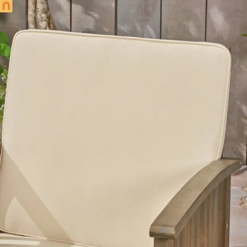 Outdoor Dining Chair Farmhouse Acacia Grey with Cream Cushions Set of 4
