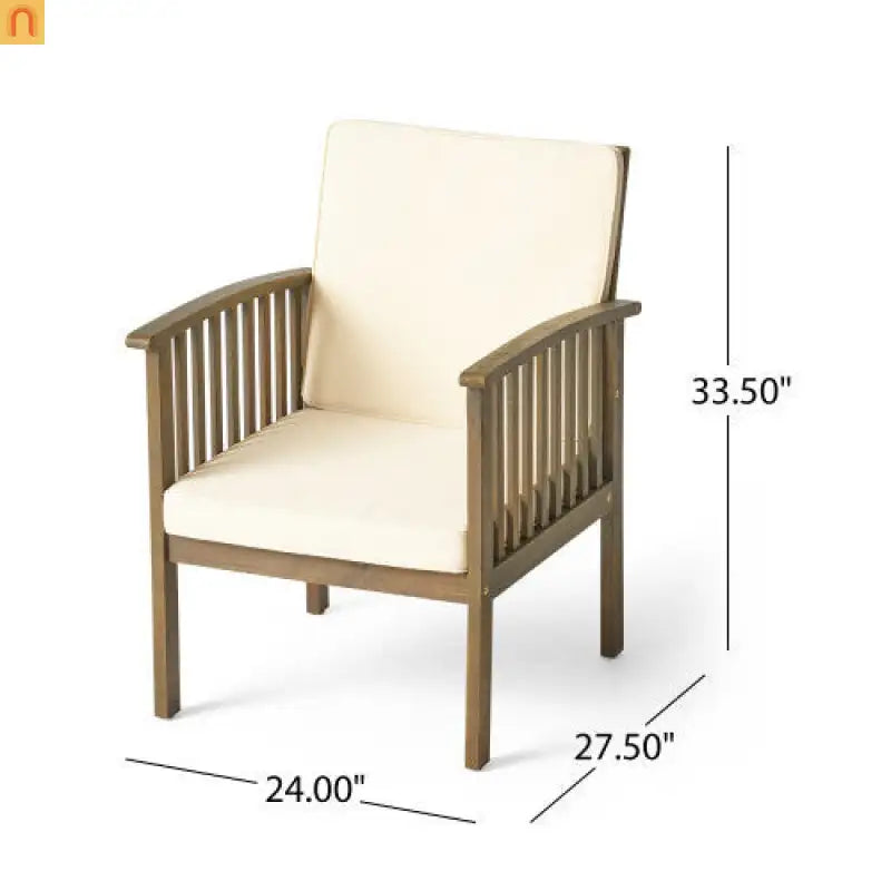 Outdoor Dining Chair Farmhouse Acacia Grey with Cream Cushions Set of 4