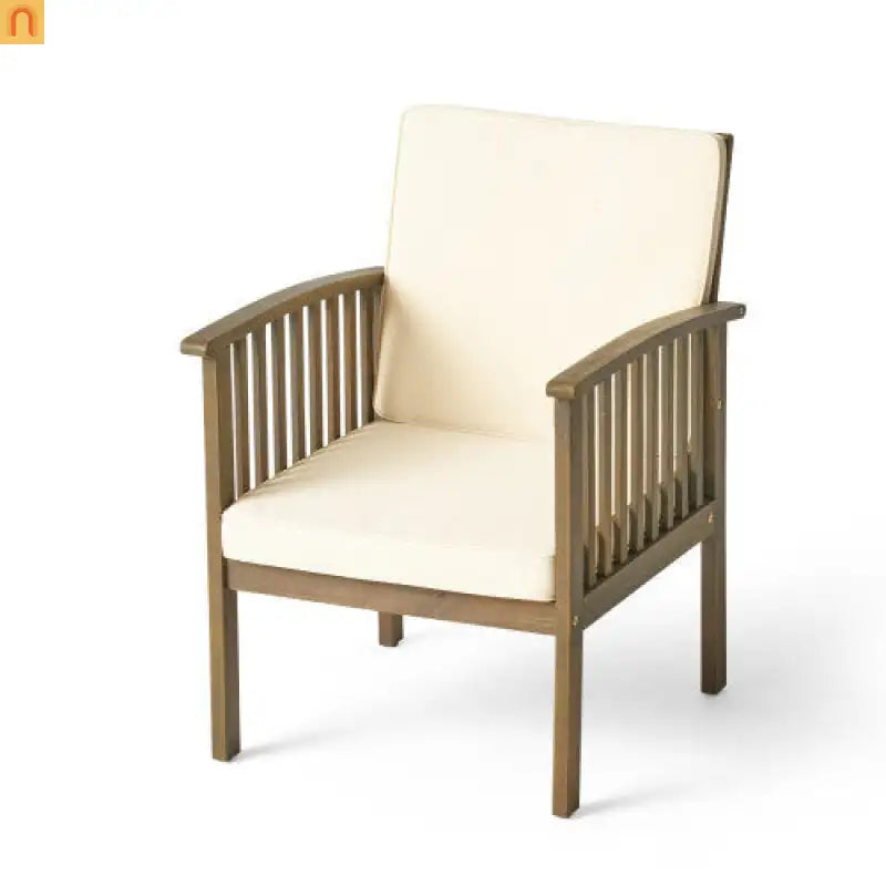 Outdoor Dining Chair Farmhouse Acacia Grey with Cream Cushions Set of 4