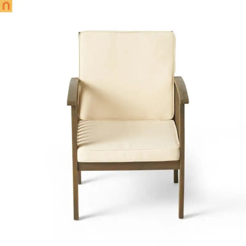 Outdoor Dining Chair Farmhouse Acacia Grey with Cream Cushions Set of 4