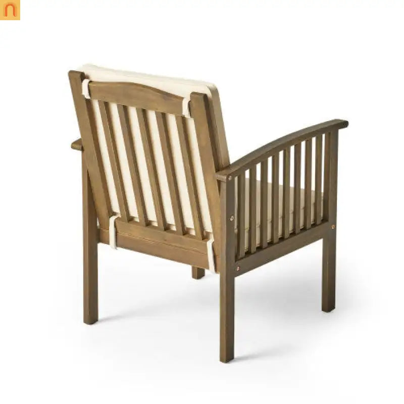 Outdoor Dining Chair Farmhouse Acacia Grey with Cream Cushions Set of 4
