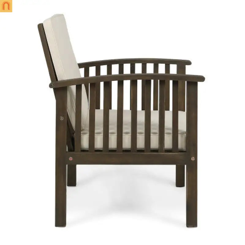 Outdoor Dining Chair Farmhouse Acacia Grey with Cream Cushions Set of 4