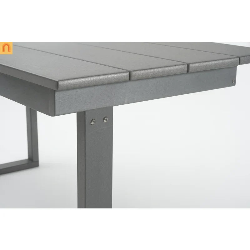 Outdoor Dining Set 6 Person HDPE Gray Weather Resistant Umbrella Hole