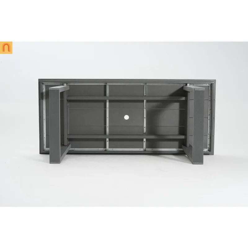 Outdoor Dining Set 6 Person HDPE Gray Weather Resistant Umbrella Hole