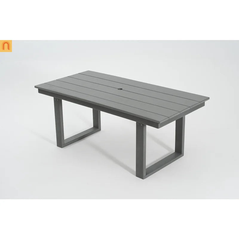 Outdoor Dining Set 6 Person HDPE Gray Weather Resistant Umbrella Hole