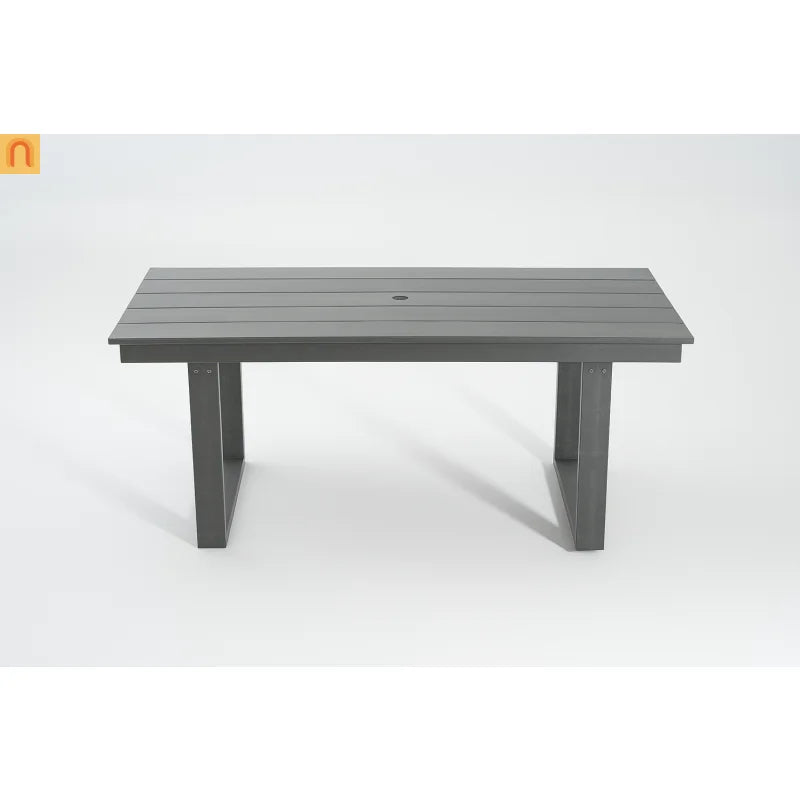 Outdoor Dining Set 6 Person HDPE Gray Weather Resistant Umbrella Hole