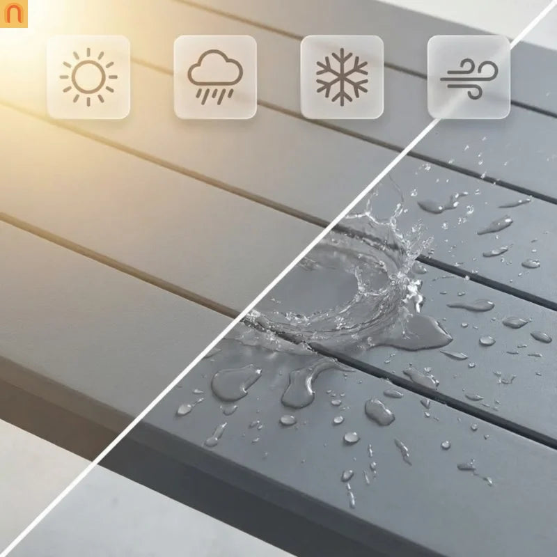 Outdoor Dining Set 6 Person HDPE Gray Weather Resistant Umbrella Hole