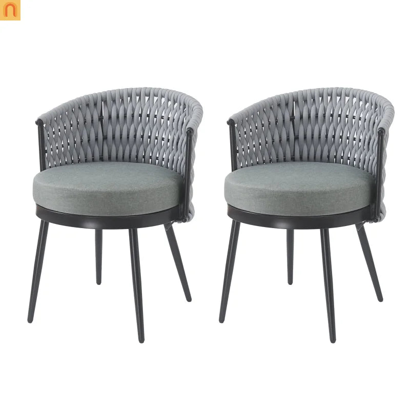 Outdoor Dining Set Acacia Wood Rope Chairs Teak 7 Piece Seats 6