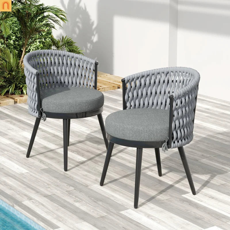 Outdoor Dining Set Acacia Wood Rope Chairs Teak 7 Piece Seats 6