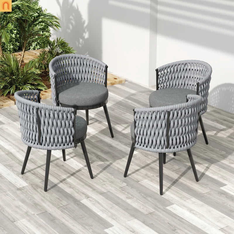 Outdoor Dining Set Acacia Wood Rope Chairs Teak 7 Piece Seats 6