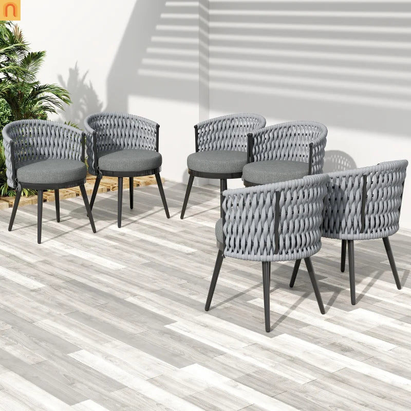 Outdoor Dining Set Acacia Wood Rope Chairs Teak 7 Piece Seats 6