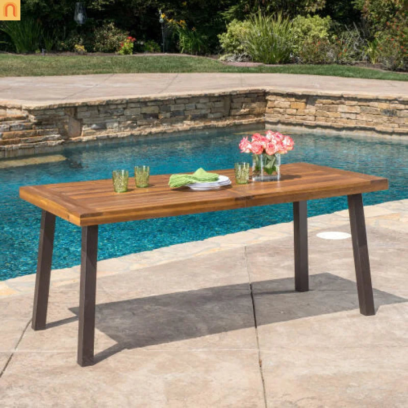 Outdoor Dining Set Acacia Wood Rope Chairs Teak 7 Piece Seats 6