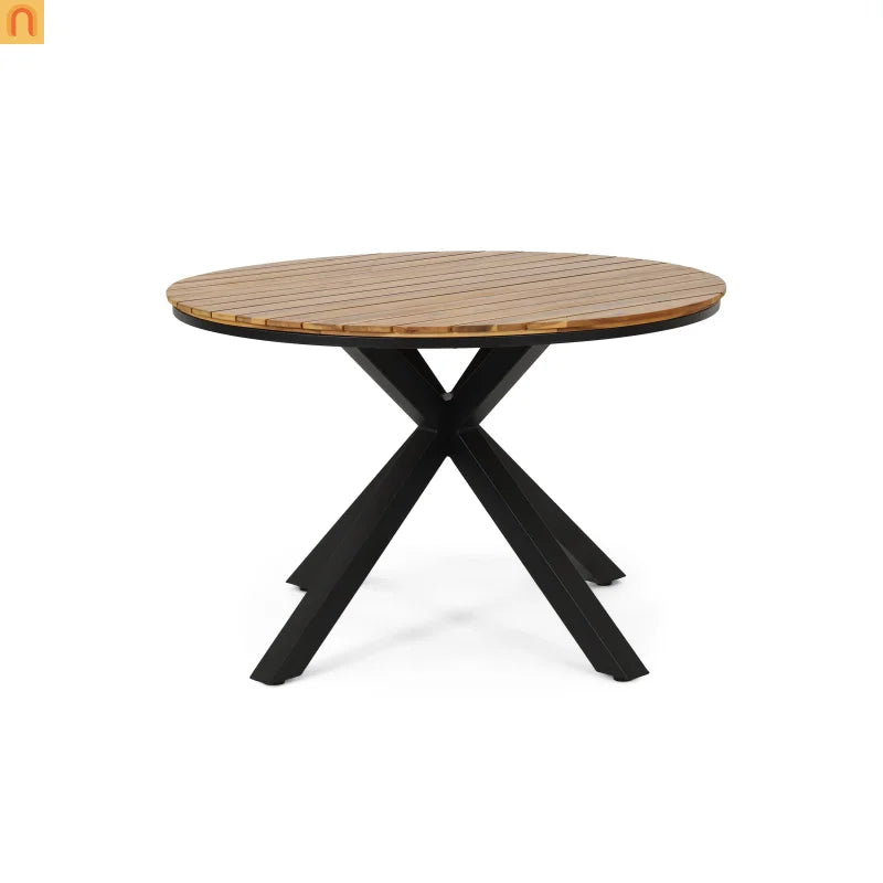 Outdoor Dining Set Round Teak Table with 4 Rope Handles Chairs 5 Piece