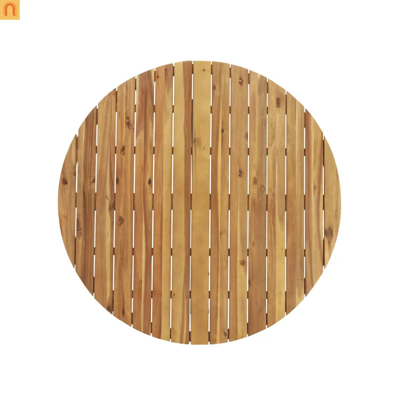 Outdoor Dining Set Round Teak Table with 4 Rope Handles Chairs 5 Piece