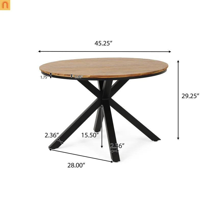 Outdoor Dining Set Round Teak Table with 4 Rope Handles Chairs 5 Piece