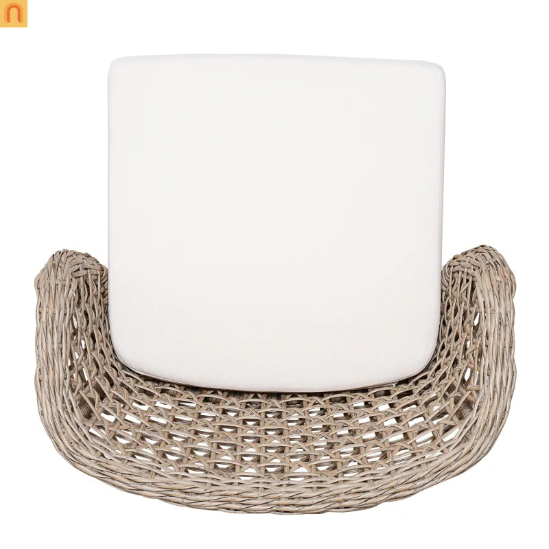 Outdoor Dining Set with Acacia Table and Wicker Chairs and Beige Cushions