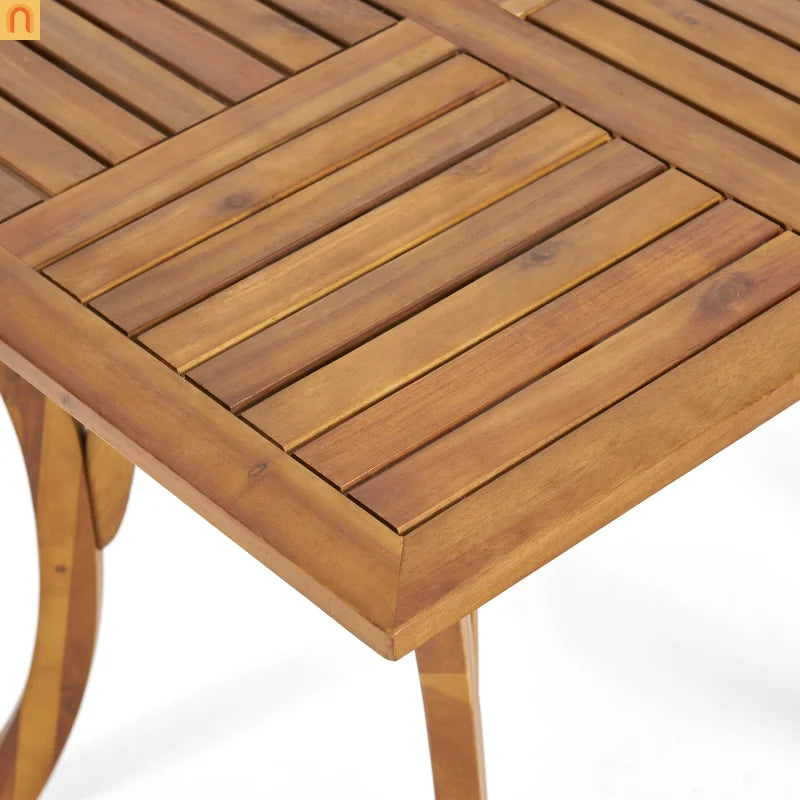 Outdoor Dining Set with Acacia Table and Wicker Chairs and Beige Cushions