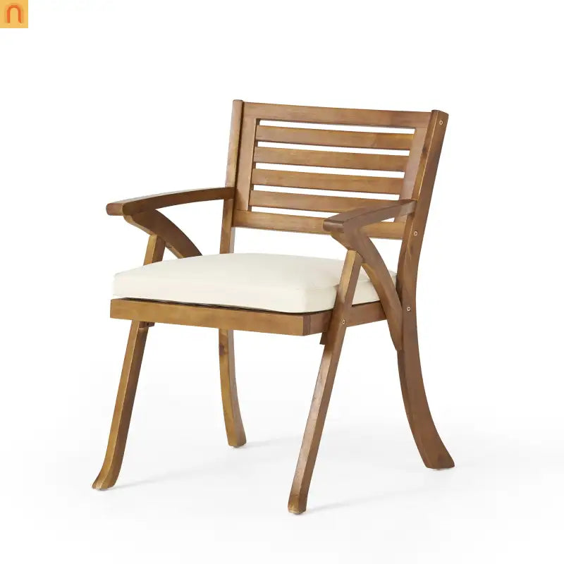 Outdoor Set Hermosa Teak Finish Acacia Wood Cream Cushions 7-piece