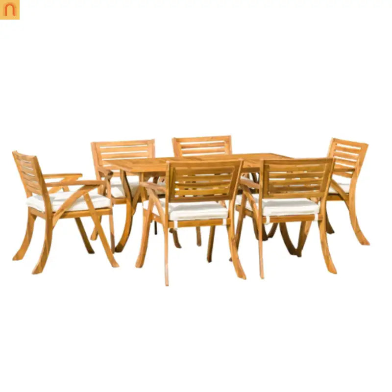 Outdoor Set Hermosa Teak Finish Acacia Wood Cream Cushions 7-piece