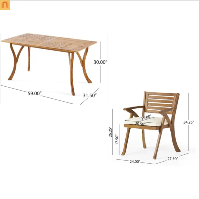 Outdoor Set Hermosa Teak Finish Acacia Wood Cream Cushions 7-piece