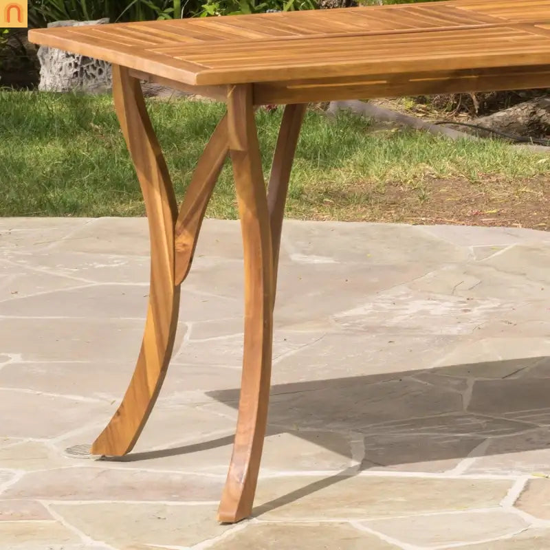 Outdoor Set Hermosa Teak Finish Acacia Wood Cream Cushions 7-piece