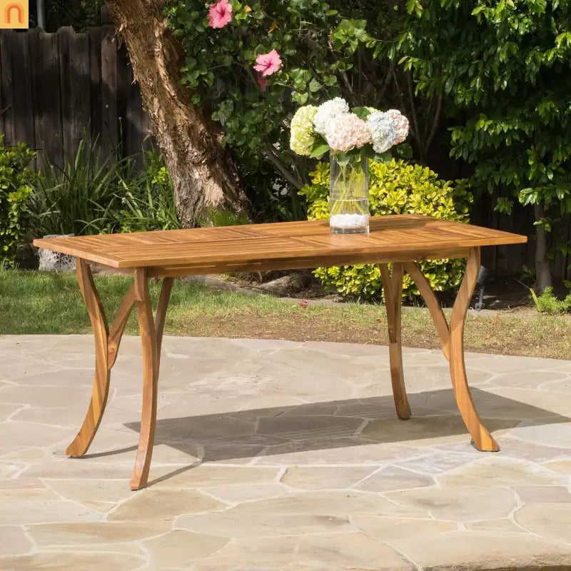 Outdoor Set Hermosa Teak Finish Acacia Wood Cream Cushions 7-piece