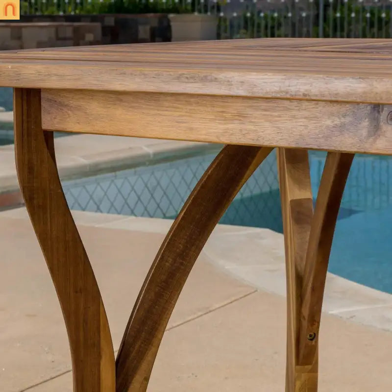 Outdoor Set Hermosa Teak Finish Acacia Wood Cream Cushions 7-piece