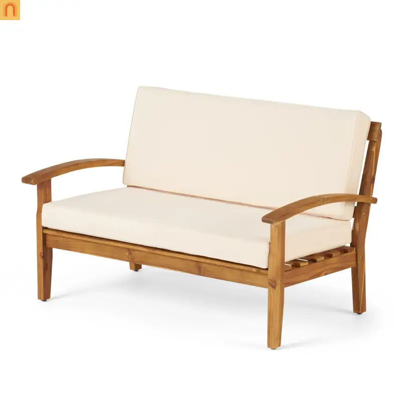 Outdoor Set Modern Teak Acacia Wood Cushions Water Resistant 51in Long