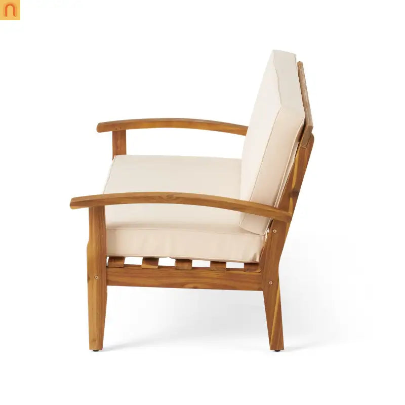 Outdoor Set Modern Teak Acacia Wood Cushions Water Resistant 51in Long