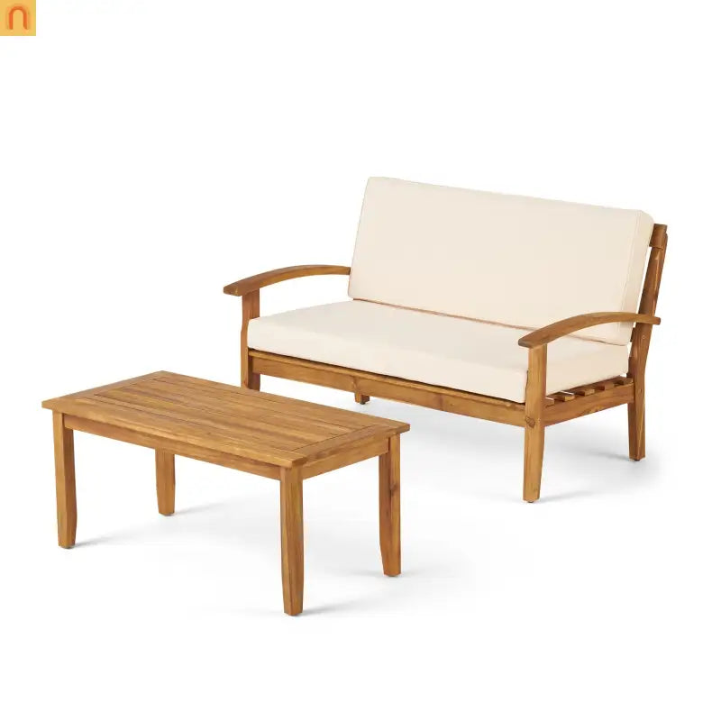 Outdoor Set Modern Teak Acacia Wood Cushions Water Resistant 51in Long