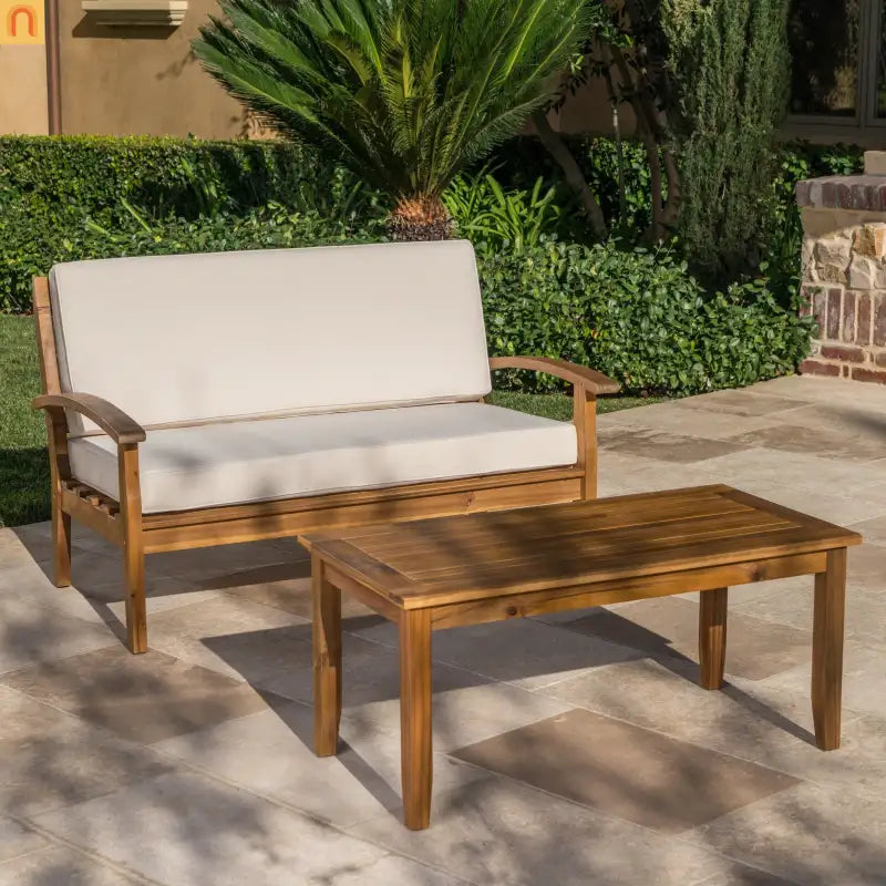 Outdoor Set Modern Teak Acacia Wood Cushions Water Resistant 51in Long