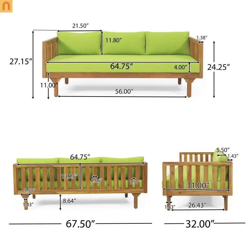 Outdoor Set Patio Acacia Wood Teak Finish 3 Seater Daybed with Table