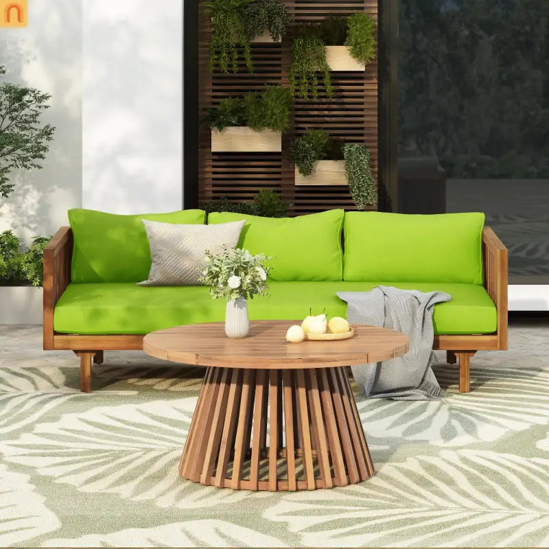 Outdoor Set Patio Acacia Wood Teak Finish 3 Seater Daybed with Table