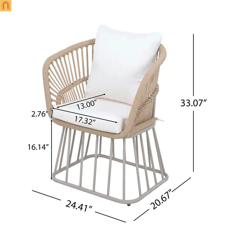 Outdoor Set Rectangular Teak Table Six Wicker Chairs with Cushions Beige Frame