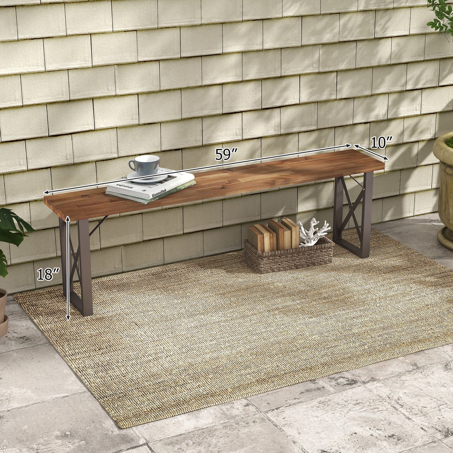 Outdoor Picnic Bench Set Solid Acacia Wood Patio Rectangular Benches