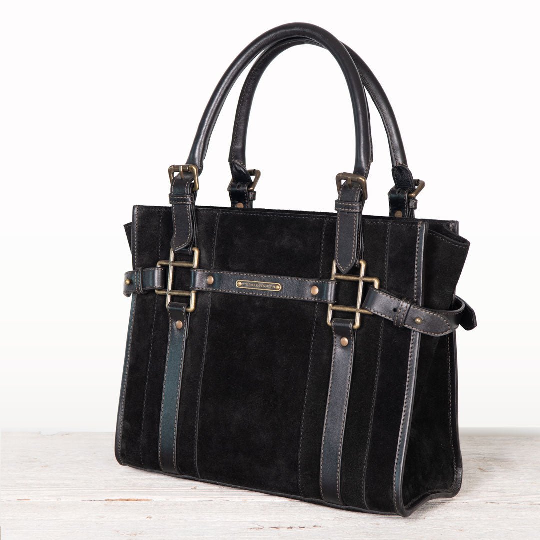 Paddock -  Halter Tote Luxury Leather Handbag in Black on Black