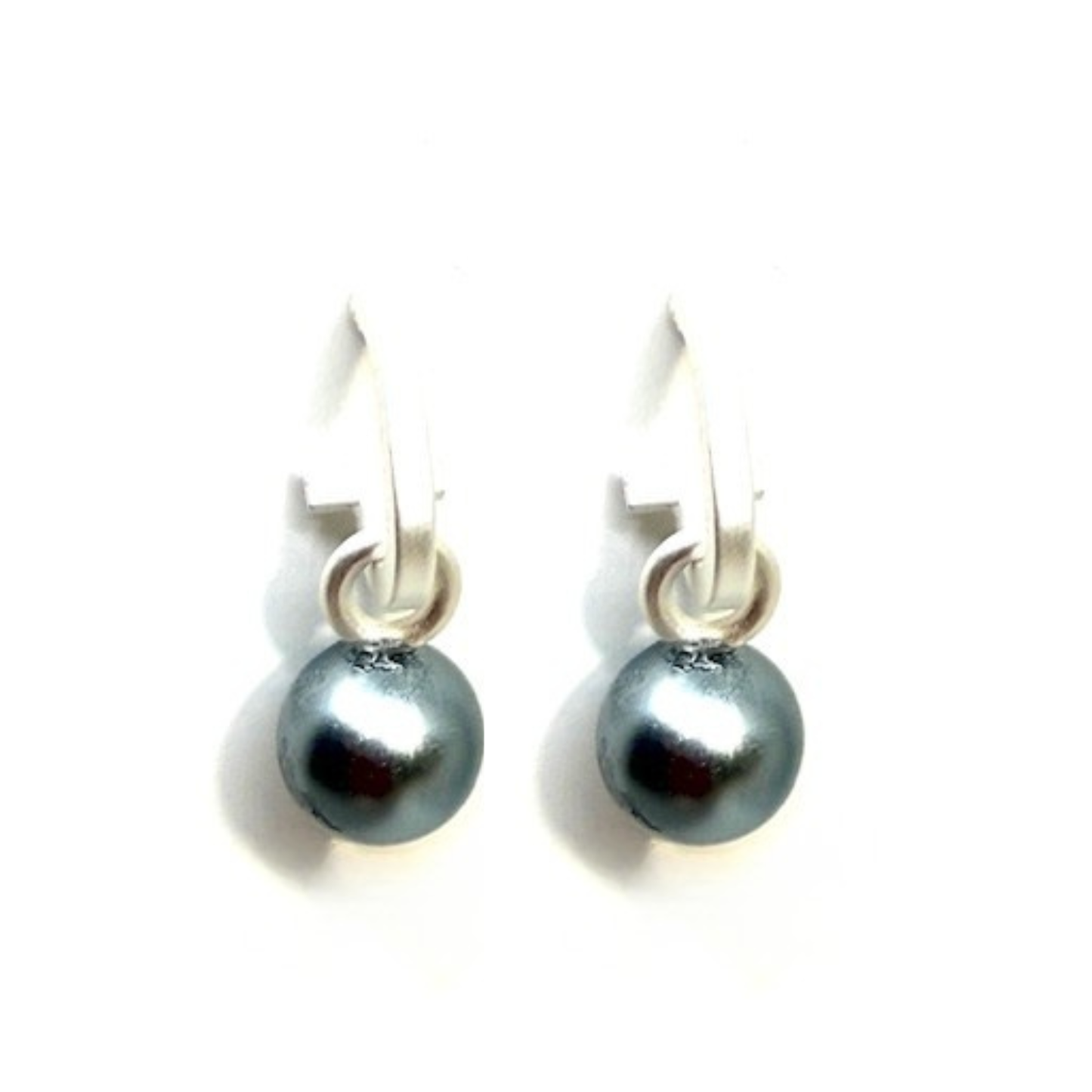 Matte Silver Paperclip and Grey Pearl Charm Earrings